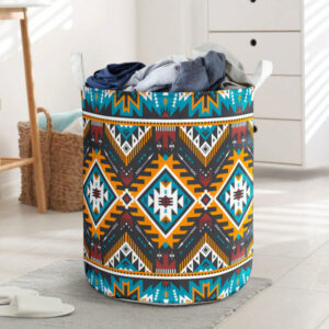 yellow aztec geometric laundry basket