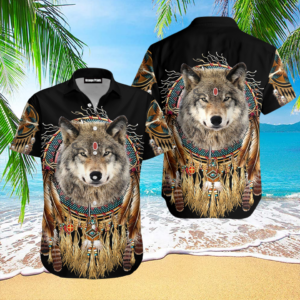 aborigine style wolf aloha hawaiian shirts for men for women wt5356