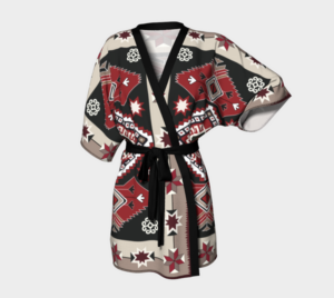 ethnic tribal red brown pattern native american kimono robe 1