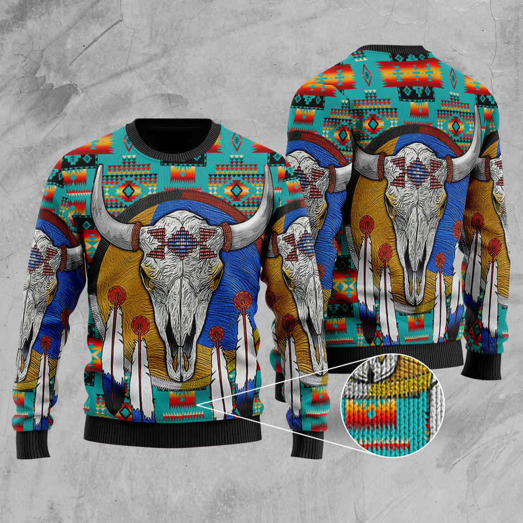 Blue Native Tribes Pattern Native American Sweater – 49native.com