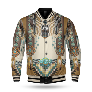 gb nat00059 brown pattern breastplate native american baseball jacket