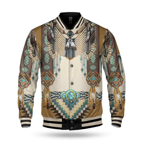 gb nat00059 brown pattern breastplate native american baseball jacket