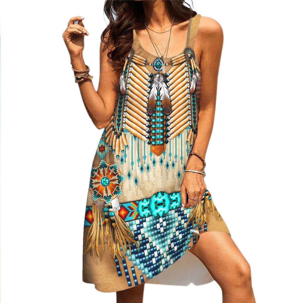 Native American Traditional Sleeveless Beach Dress - 49native.com