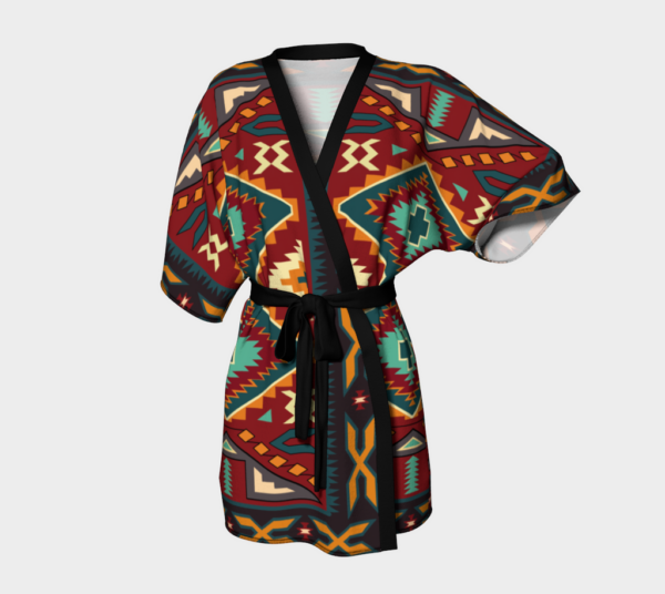 native american red pattern kimono robe