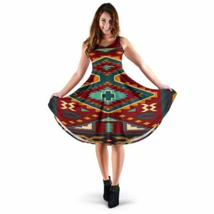 native red yellow pattern native american 3d dress