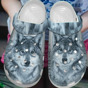 wihte wolf crocs clog shoes for women and men