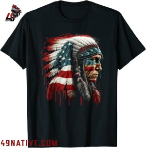 Native American Indian Chief American USA Flag T Shirt