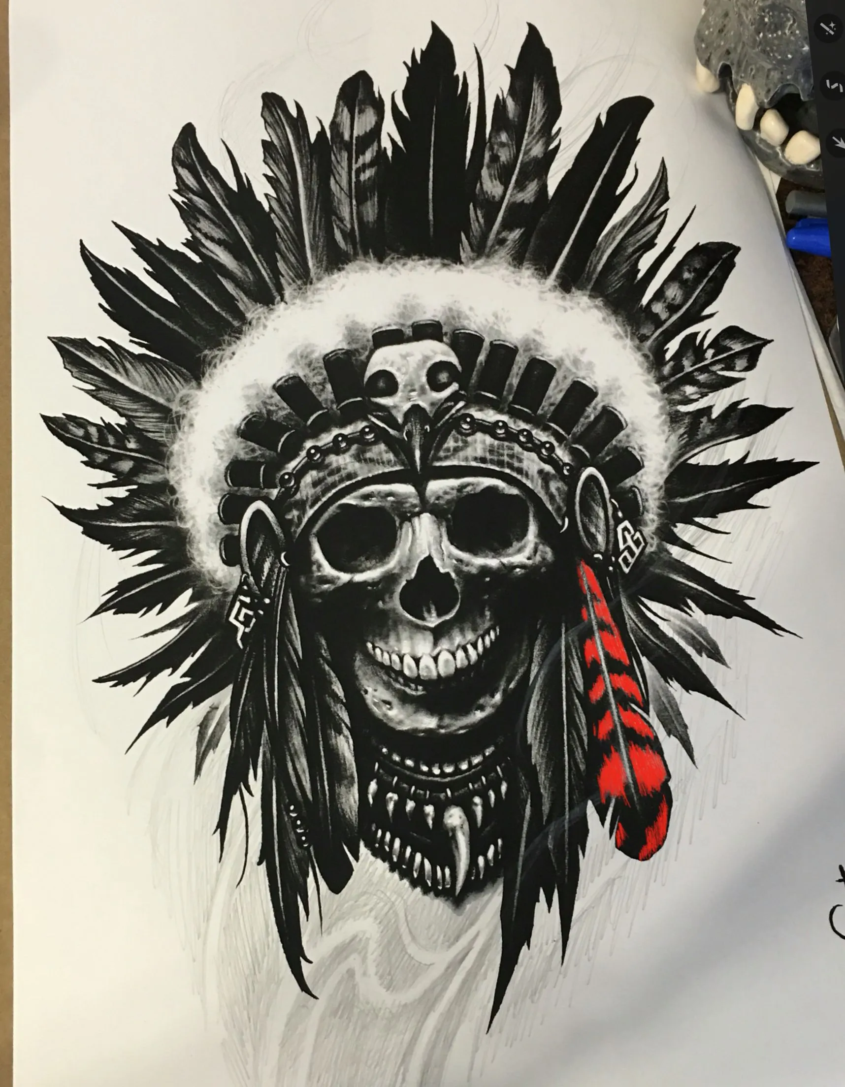 Drawing a TRIBAL SKULL With WINGS Tattoo Design - YouTube