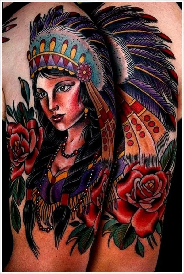 Dayo Tattooer - Indian woman #tattoo #indian #amerindian #portrait  #blackandred #native #nativeamerican #traditional #neotraditional #neotrad # woman | Facebook