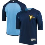 Tampa Bay Rays Majestic Collection On-Field 3/4-Sleeve Batting Practice Jersey - Navy/Light Blue - 49Native