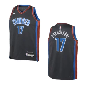 2022-23 Oklahoma City Thunder Youth City Edition Aleksej Pokusevski Grey Jersey - 49Native