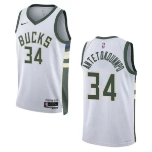 2022-23 Association Edition Milwaukee Bucks Giannis Antetokounmpo White Swingman Jersey - 49Native