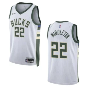 2022-23 Association Edition Milwaukee Bucks Khris Middleton White Swingman Jersey - 49Native