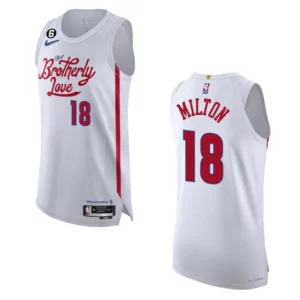 Philadelphia 76ers City Edition Shake Milton 2022-23 White Jersey - 49Native