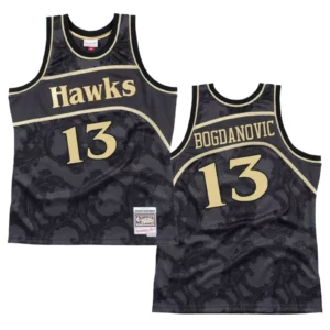 Atlanta Hawks Bogdan Bogdanovic Black Toile Jersey Hardwood Classics Black - 49Native