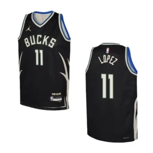 Youth Milwaukee Bucks 2022-23 Statement Edition Brook Lopez Black Jersey - 49Native
