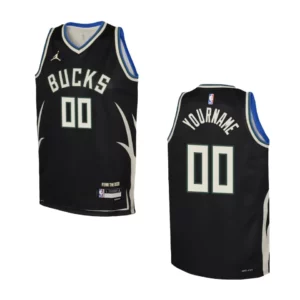 Youth Milwaukee Bucks 2022-23 Statement Edition Custom Black Jersey - 49Native
