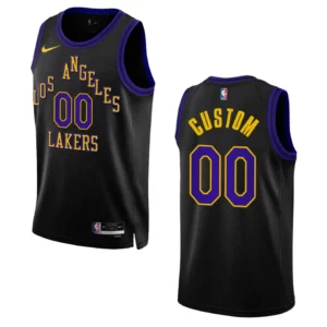Custom City Edition Los Angeles Lakers 2023-24 Black Swingman Jersey - 49Native