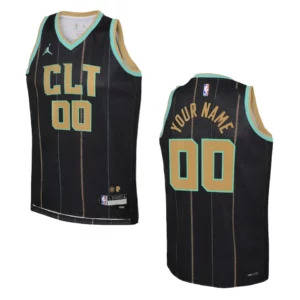 Charlotte Hornets 2022-23 City Edition Youth Custom Black Jersey - 49Native