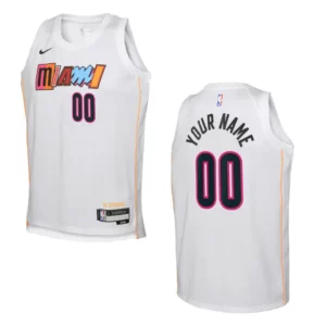 Miami Heat 2022-23 City Edition Youth Custom White Jersey - 49Native