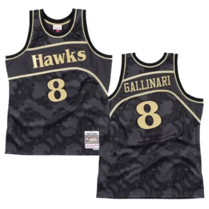Atlanta Hawks Danilo Gallinari Black Toile Jersey Hardwood Classics Black - 49Native