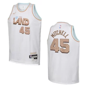 Cleveland Cavaliers 2022-23 City Edition Youth Donovan Mitchell White Jersey - 49Native