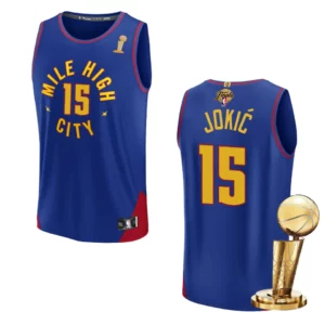Denver Nuggets 2023 NBA Finals Champions Nikola Jokic Fastbreak Player Blue Jersey - 49Native