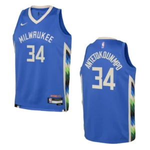 Youth Milwaukee Bucks 2022-23 City Edition Giannis Antetokounmpo Royal Jersey - 49Native