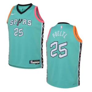 San Antonio Spurs 2022-23 City Edition Youth Jakob Poeltl Turquoise Jersey - 49Native