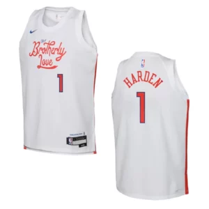 2022-23 Philadelphia 76ers Youth City Edition James Harden White Jersey - 49Native