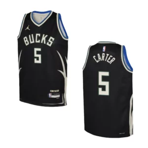 Youth Milwaukee Bucks 2022-23 Statement Edition Jevon Carter Black Jersey - 49Native