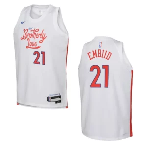 2022-23 Philadelphia 76ers Youth City Edition Joel Embiid White Jersey - 49Native
