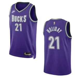 Milwaukee Bucks 2022-23 Classic Edition Jrue Holiday Purple Jersey Swingman - 49Native