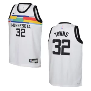 Minnesota Timberwolves 2022-23 City Edition Youth Karl-Anthony Towns White Jersey - 49Native