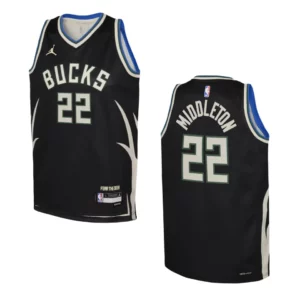 2022-23 Milwaukee Bucks Youth Statement Edition Khris Middleton Black Jersey - 49Native