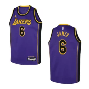 Youth Los Angeles Lakers 2022-23 Statement Edition LeBron James Purple Jersey - 49Native