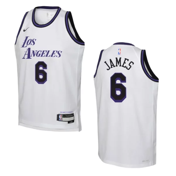 Youth Los Angeles Lakers 2022-23 City Edition LeBron James White Jersey - 49Native