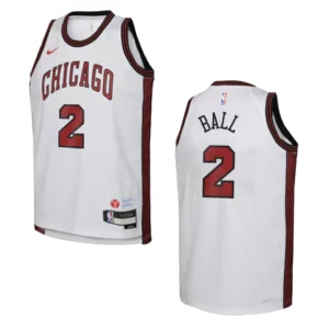 2022-23 Chicago Bulls Youth City Edition Lonzo Ball White Jersey - 49Native