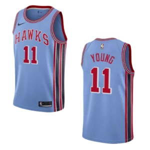Hawks #11 Trae Young Hardwood Classic Jersey - Light Blue - 49Native