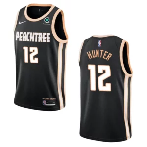 Hawks #12 De'Andre Hunter City Jersey - Black - 49Native
