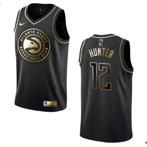 Hawks #12 De'Andre Hunter Golden Edition Jersey - Black - 49Native