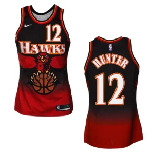 Hawks #12 De'andre Hunter Hardwood Classics Jersey - Red - 49Native