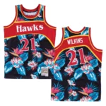 Hawks #21 Dominique Wilkins Floral Fashion Jersey - Black - 49Native
