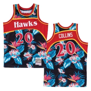 Hawks #20 John Collins Floral Fashion Jersey - Black - 49Native