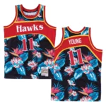 Hawks #11 Trae Young Floral Fashion Jersey - Black - 49Native
