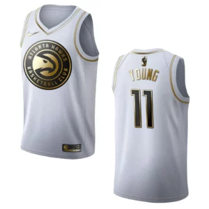 Hawks #11 Trae Young Golden Edition Jersey - White - 49Native