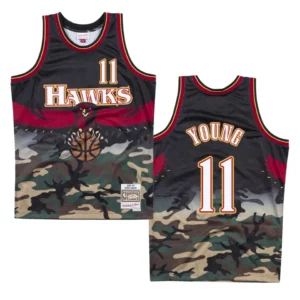 Hawks #11 Trae Young Woodland Camo Jersey - Camo - 49Native