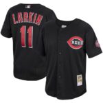 Barry Larkin Cincinnati Reds Mitchell & Ness Cooperstown Collection Mesh Batting Practice Button-Up Jersey - Black - 49Native