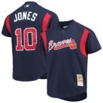 Chipper Jones Atlanta Braves Mitchell & Ness Cooperstown Collection Mesh Batting Practice Button-Up Jersey - Navy - 49Native