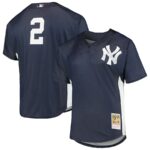 Derek Jeter New York Yankees Mitchell & Ness Cooperstown Collection Mesh Batting Practice Button-Up Jersey - Navy - 49Native